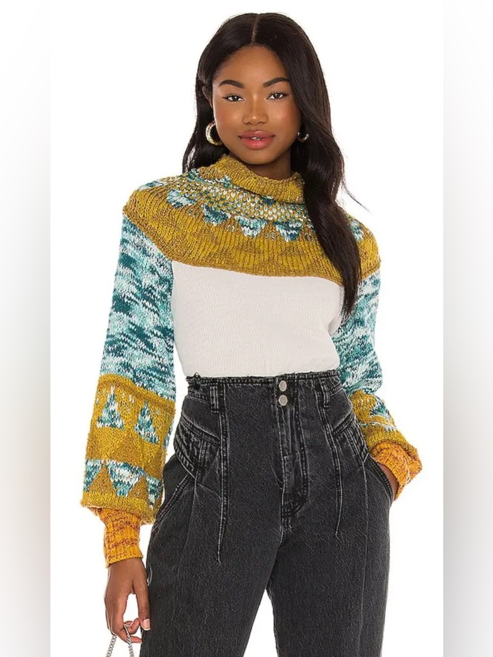 Free People Sweat‎ the Small Stuff Pullover Sweater Top Size XS Green Turquoise
